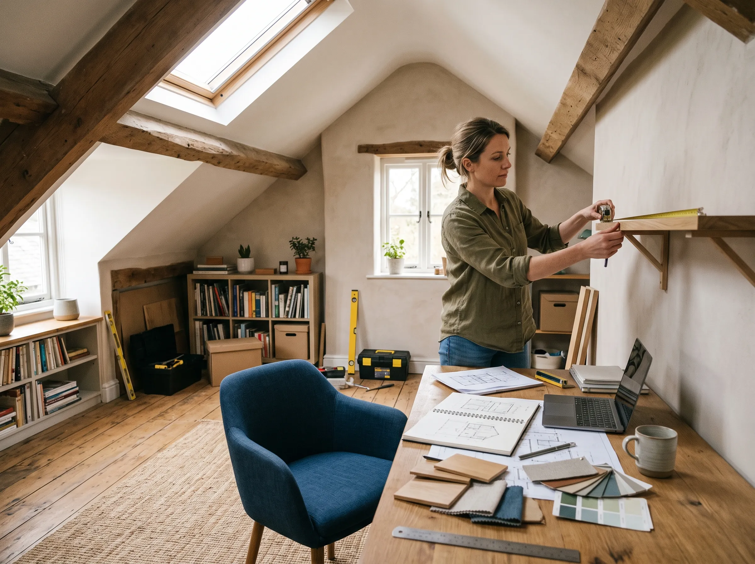 A homeowner choosing materials for an attic renovation